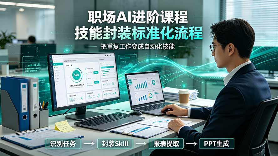 职场AI进阶课程;多类实用Skill工具实操,专属技能封装标准化流程,报表行业报告一键提取核心内容-大川资源分享站