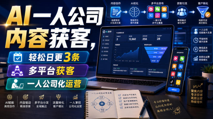 AI一人公司内容获客,轻松日更3条,多平台获客,一人公司化运营-大川资源分享站