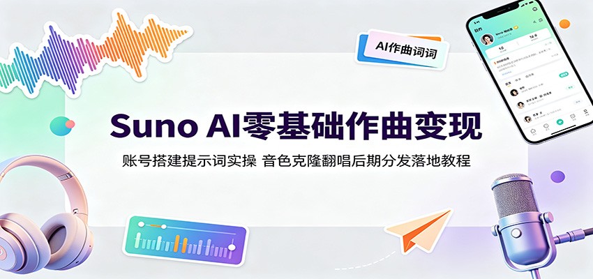 Suno AI零基础作曲变现：账号搭建提示词实操，音色克隆翻唱后期分发落地教程-大川资源分享站