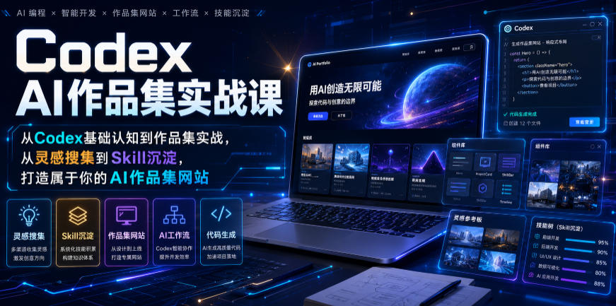 Codex AI作品集实战课，从Codex基础认知到作品集实战，从灵感搜集到Skill沉淀，打造属于你的AI作品集网站-大川资源分享站