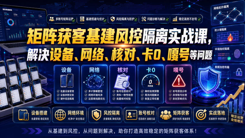矩阵获客基建风控隔离实战课，解决设备、网络、核对、卡0、嘎号等问题-大川资源分享站