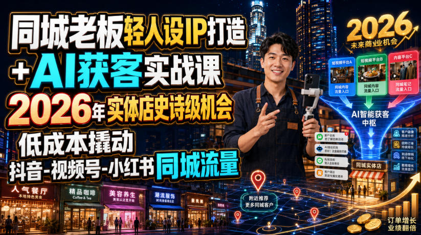 同城老板轻人设IP打造+AI获客实战课，2026年实体店史诗级机会，低成本撬动抖音-视频号-小红书同城流量-大川资源分享站