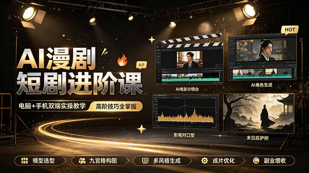 AI漫剧短剧进阶课｜电脑+手机双端实操教学｜影视剧对口型人物吃瓜×解压末日庇护所全程讲解，高阶技巧全掌握-大川资源分享站