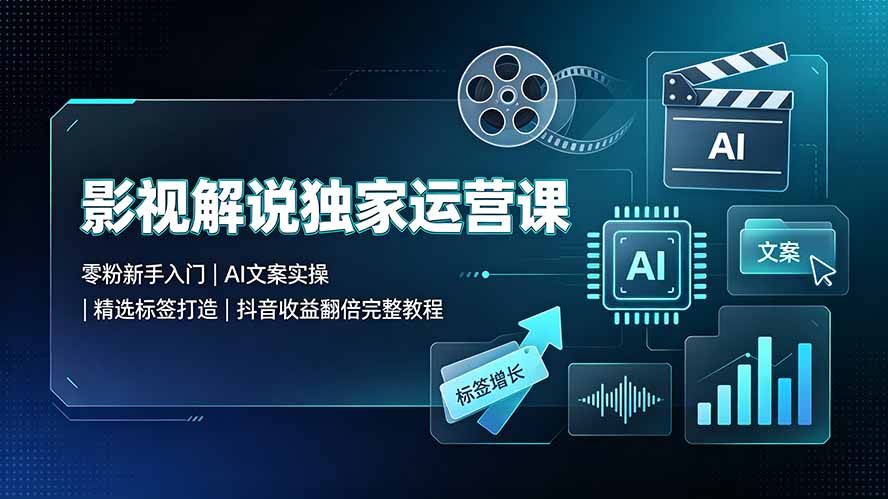 影视解说独家运营课：零粉新手入门｜AI文案实操｜精选标签打造｜抖音收益翻倍完整教程-大川资源分享站