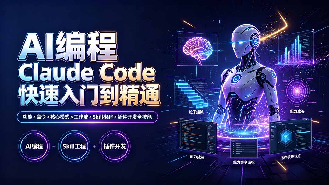 AI编程 Claude Code快速入门到精通：功能×命令×核心模式×工作流×Skill搭建×插件开发全技能-大川资源分享站