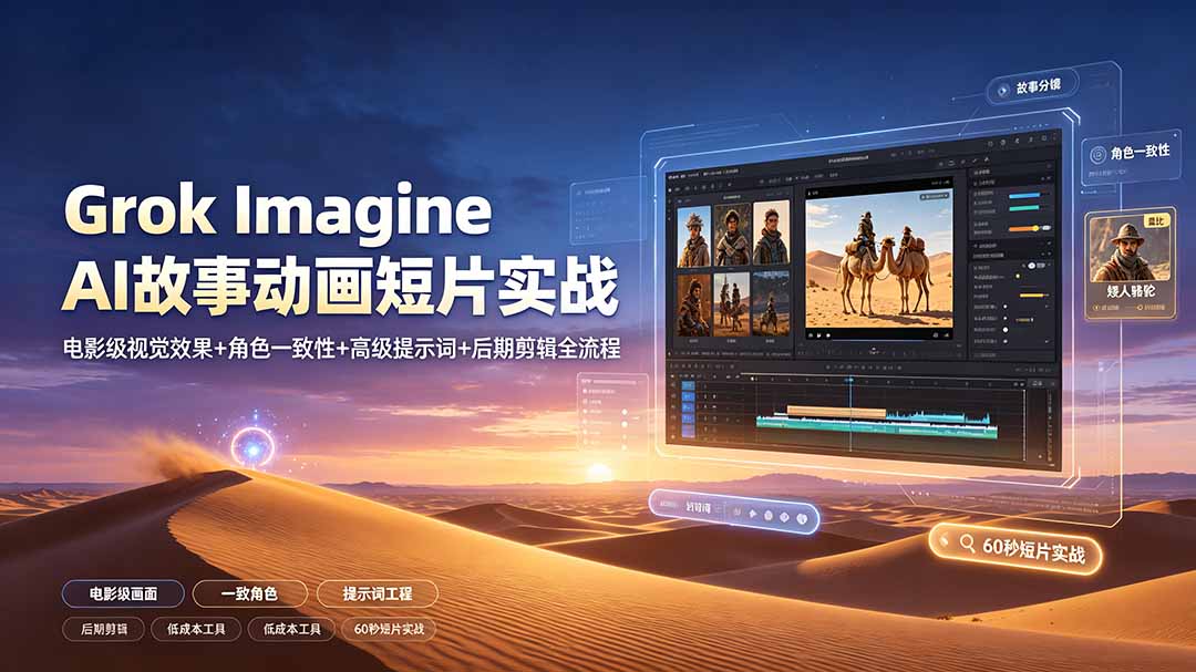 Grok Imagine AI故事动画短片实战：电影级视觉效果+角色一致性+高级提示词+后期剪辑全流程-大川资源分享站