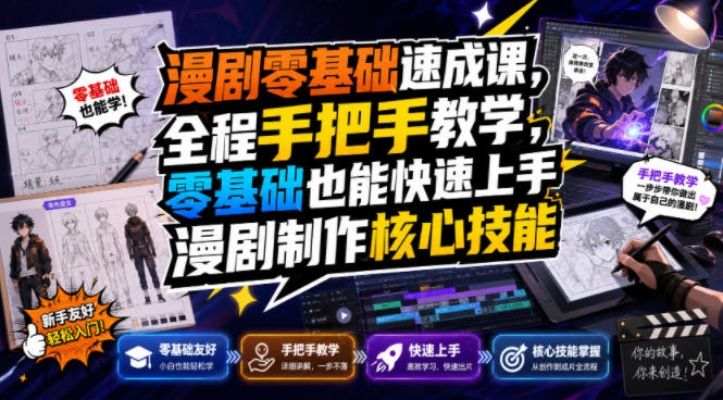 漫剧零基础速成课，全程手把手教学，零基础也能快速上手漫剧制作核心技能-大川资源分享站