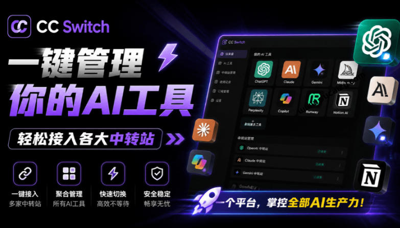一键给Chatgpt、Codex、Claude接入地第三方中转站，CC Switch统一管理你的AI编程工具工作流-大川资源分享站