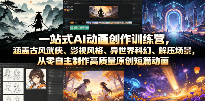 一站式AI动画创作训练营，涵盖古风武侠、影视风格、异世界科幻、解压场景，从零自主制作高质量原创短篇动画(更新)-大川资源分享站