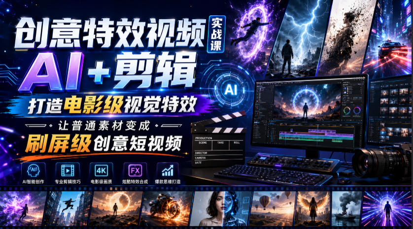 创意特效视频实战课，AI+剪辑打造电影级视觉特效，让普通素材变成刷屏级创意短视频-大川资源分享站