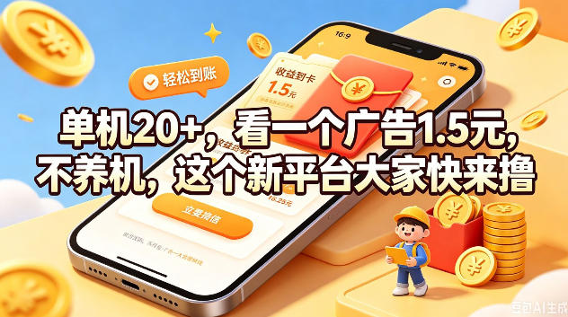 单机20+，看一个广告1.5米，不养机，这个新平台大家快来撸【揭秘】-大川资源分享站