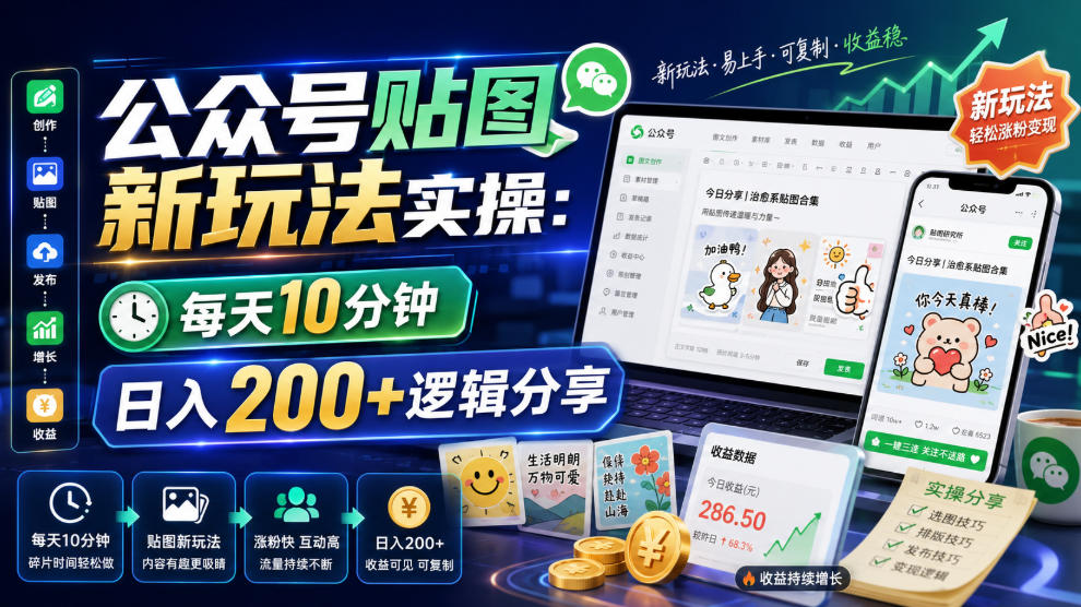 公众号贴图新玩法实操，每天10分钟，日入200+逻辑分享-大川资源分享站