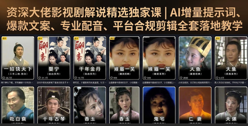 资深大佬影视剧解说精选独家课｜AI增量提示词、爆款文案、专业配音、平台合规剪辑全套落地教学-大川资源分享站