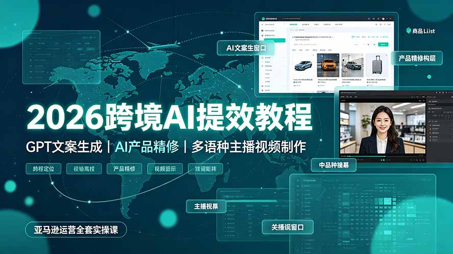 2026跨境AI提效教程·GPT文案生成｜AI产品精修｜多语种主播视频制作，亚马逊运营全套实操课-大川资源分享站