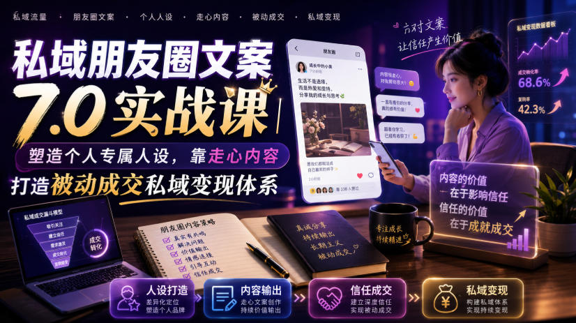 私域朋友圈文案7.0实战课｜塑造个人专属人设，靠走心内容打造被动成交私域变现体系-大川资源分享站