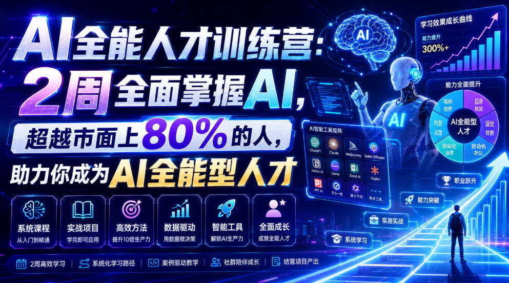 AI全能人才训练营：2周全面掌握AI，超越市面上80%的人，助力你成为AI全能型人才-大川资源分享站