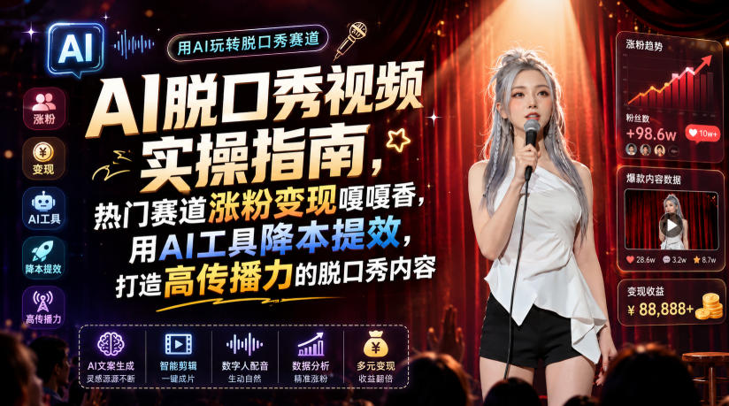 AI脱口秀视频实操指南，热门赛道涨粉变现嘎嘎香，用AI工具降本提效，打造高传播力的脱口秀内容-大川资源分享站