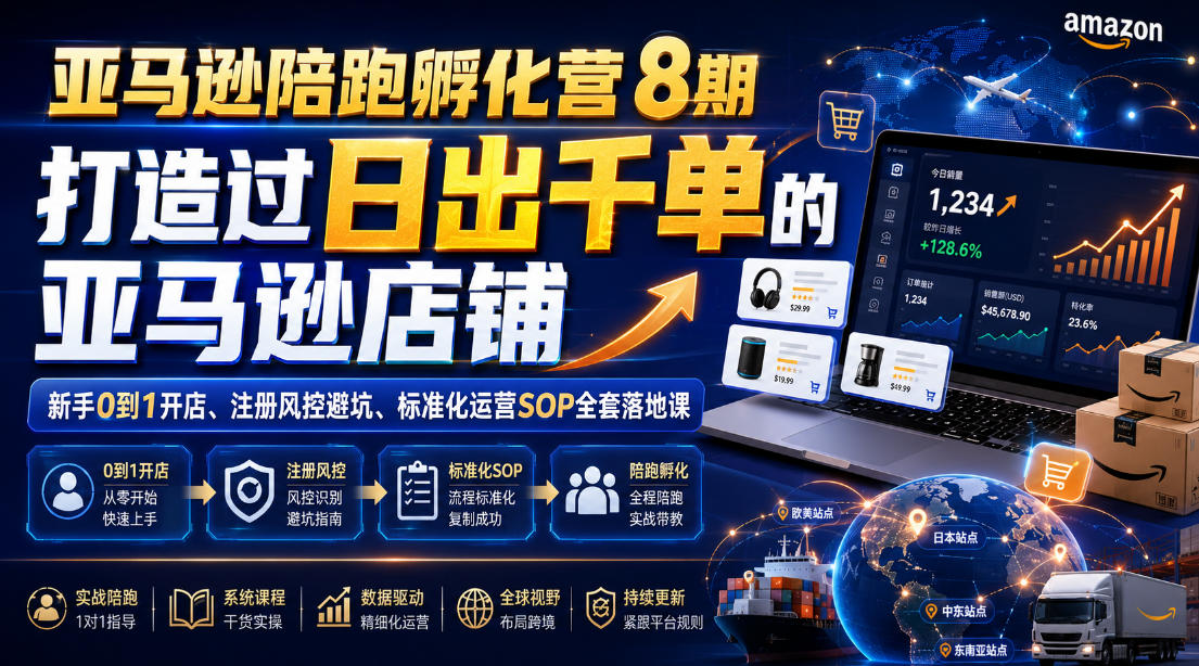 亚马逊陪跑孵化营8期，打造过日出千单的亚马逊店铺，新手0到1开店、注册风控避坑、标准化运营SOP全套落地课-大川资源分享站