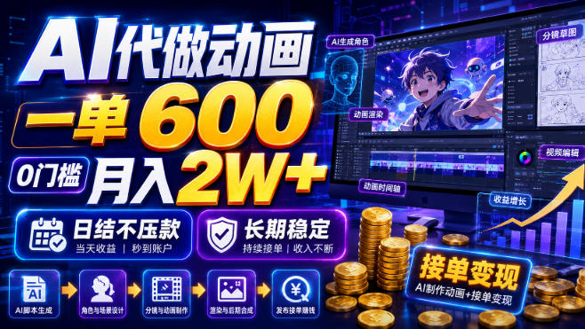AI代做动画，一单600，0门槛月入2W+，日结不压款，长期稳定【揭秘】-大川资源分享站