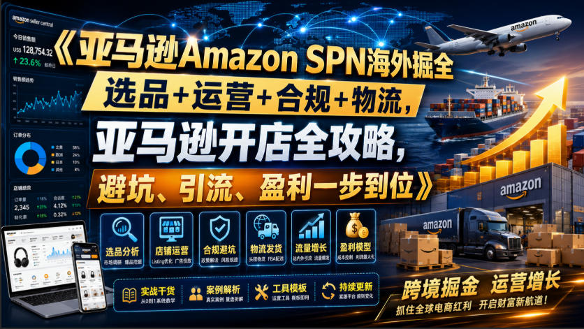亚马逊Amazon SPN海外掘全，选品+运营+合规+物流，亚马逊开店全攻略，避坑、引流、盈利一步到位-大川资源分享站