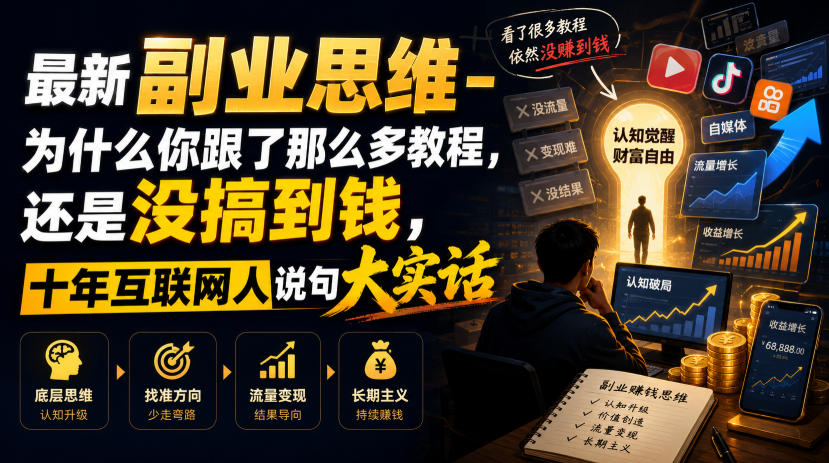 最新副业思维-为什么你跟了那么多教程，还是没搞到钱，十年互联网人说句大实话【揭秘】-大川资源分享站