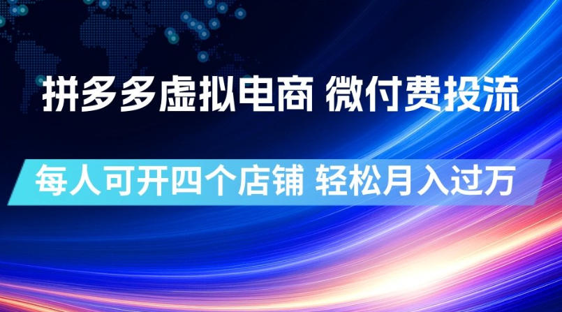 拼多多虚拟电商,微付费投流玩法,每人可开四个店,轻松月入过1W【揭秘】-大川资源分享站
