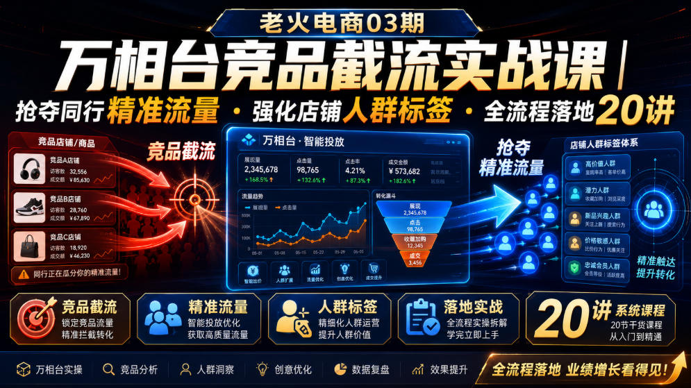 老火电商03期・万相台竞品截流实战课|抢夺同行精准流量・强化店铺人群标签・全流程落地20讲-大川资源分享站