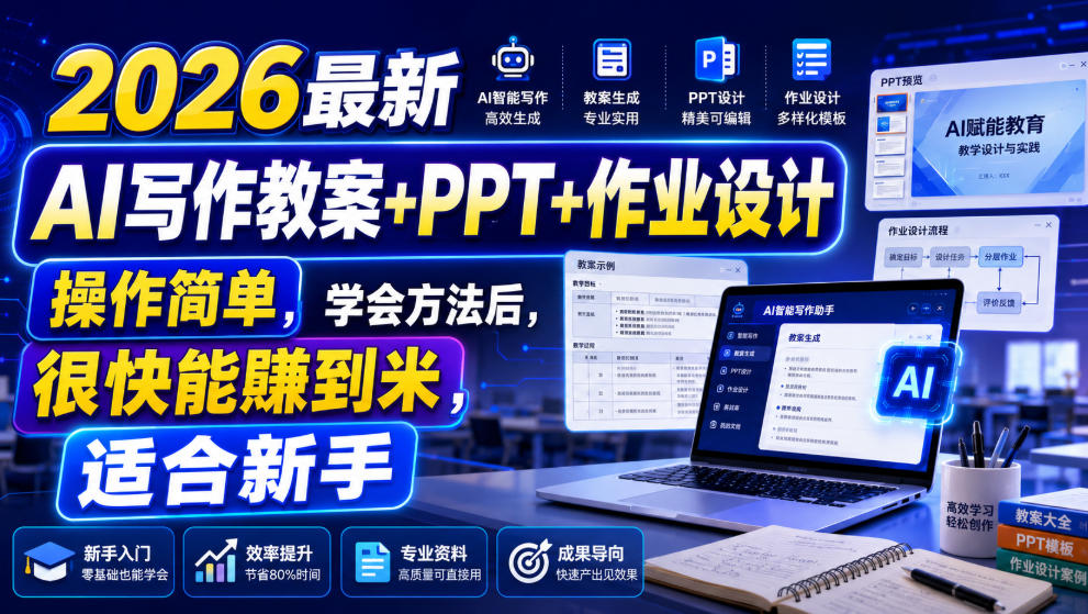 2026最新AI写作教案+PPT+作业设计,操作简单,学会方法后,很快能賺到米,适合新手-大川资源分享站