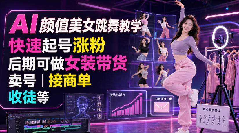 AI颜值美女跳舞教学,快速起号涨粉,后期可做女装带货,卖号,接商单,收徒等-大川资源分享站