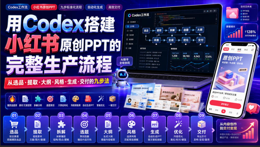 用Codex搭建小红书原创PPT的完整生产流程，从选品·提取·大纲·风格·生成·交付的九步法-大川资源分享站