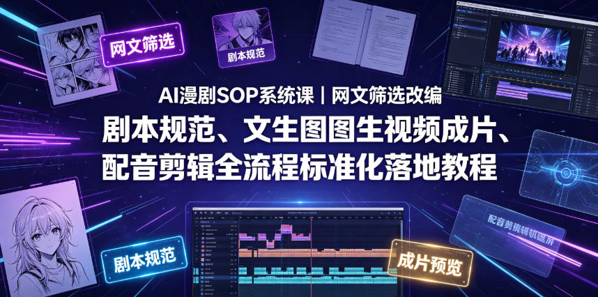 AI漫剧SOP系统课｜网文筛选改编、剧本规范、文生图图生视频成片、配音剪辑全流程标准化落地教程(更新0810)-大川资源分享站
