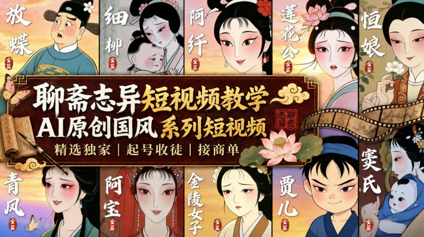 聊斋志异短视频教学，AI原创国风系列短视频，精选独家丨起号收徒丨接商单-大川资源分享站