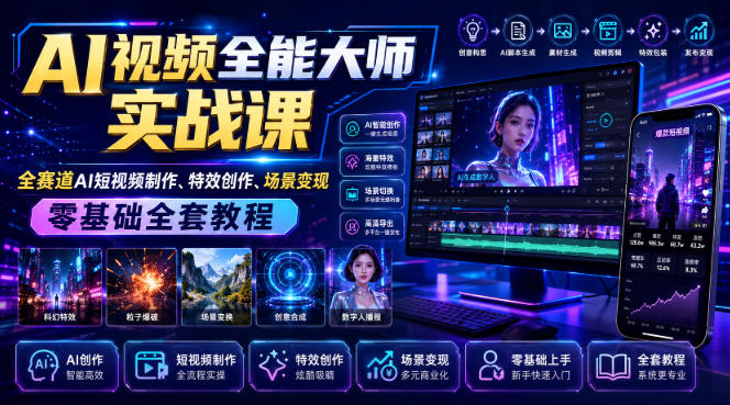 AI视频全能大师实战课｜全赛道AI短视频制作、特效创作、场景变现零基础全套教程-大川资源分享站