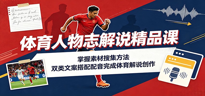体育人物志解说精品课：掌握素材搜集方法，双类文案搭配配音完成体育解说创作-大川资源分享站