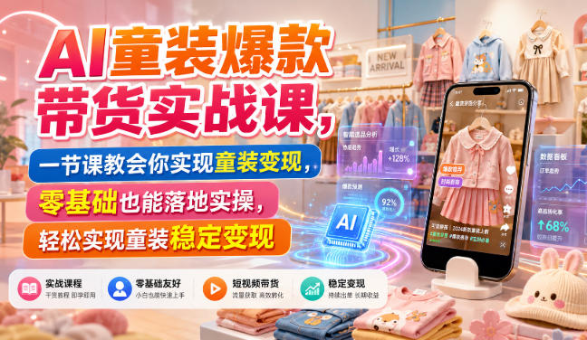 AI童装爆款带货实战课，一节课教会你实现童装变现，零基础也能落地实操-大川资源分享站