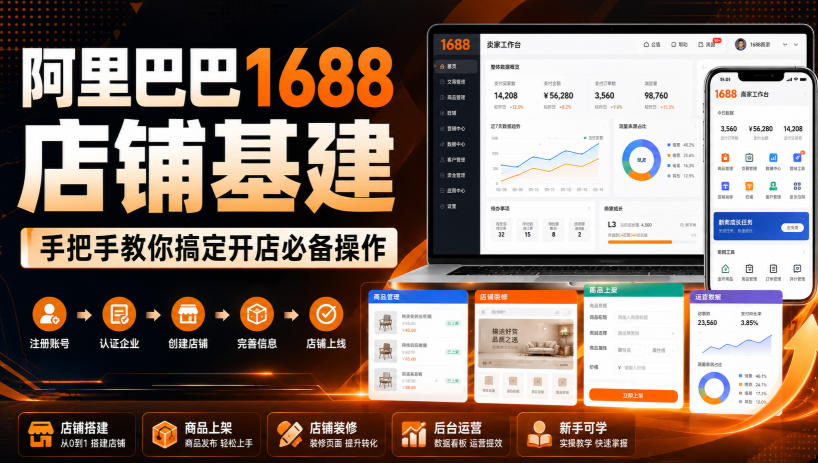阿里巴巴1688店铺基建，手把手教你搞定开店必备操作(更新8月)-大川资源分享站