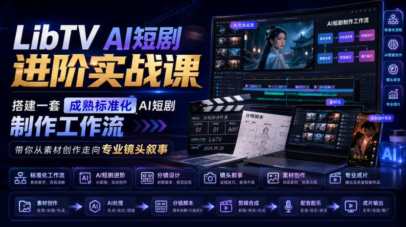 LibTV AI短剧进阶实战课，搭建一套成熟标准化AI短剧制作工作流，带你从素材创作走向专业镜头叙事-大川资源分享站