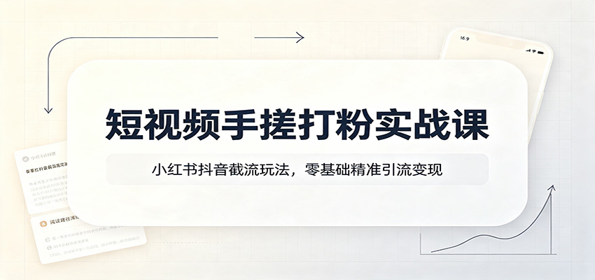 短视频手搓打粉实战课：小红书抖音截流玩法，零基础精准引流变现-大川资源分享站