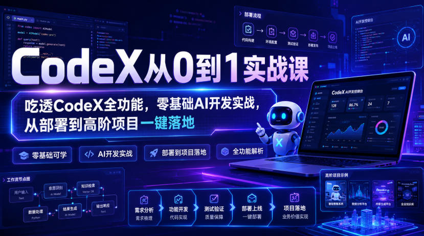 CodeX从0到1实战课，吃透CodeX全功能，零基础AI开发实战，从部署到高阶项目一键落地-大川资源分享站