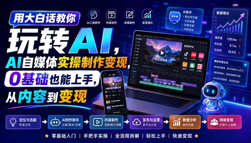 用大白话教你玩转AI，AI自媒体实操制作变现，0基础也能上手，从内容到变现-大川资源分享站