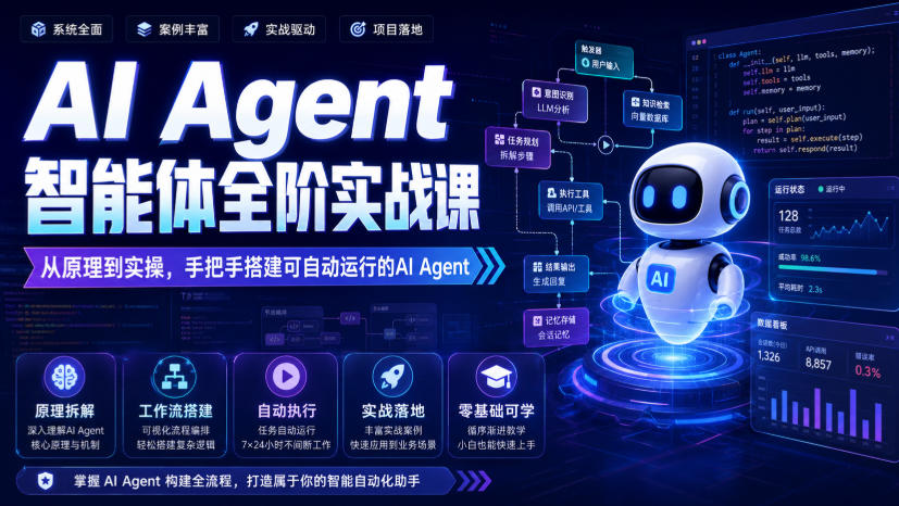 AI Agent智能体全阶实战课，从原理到实操，手把手搭建可自动运行的AI Agent-大川资源分享站