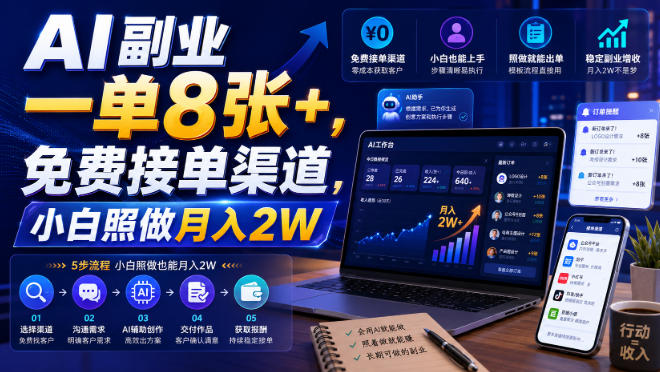 AI副业一单8张+，免费接单渠道，小白照做月入2W【揭秘】-大川资源分享站