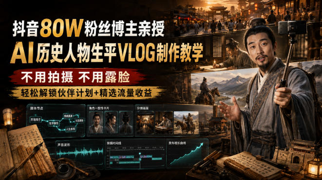 抖音80W粉丝博主的AI历史人物生平VLOG教学，不用拍摄不用露脸，AI帮你搞定，轻松解锁伙伴计划+精选收益-大川资源分享站