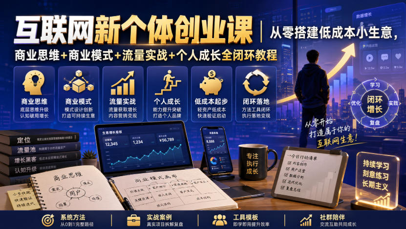互联网新个体创业课｜从零搭建低成本小生意，商业思维+商业模式+流量实战+个人成长全闭环教程-大川资源分享站