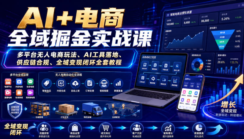 AI+电商全域掘金实战课｜多平台无人电商玩法、AI工具落地、供应链合规、全域变现闭环全套教程-大川资源分享站