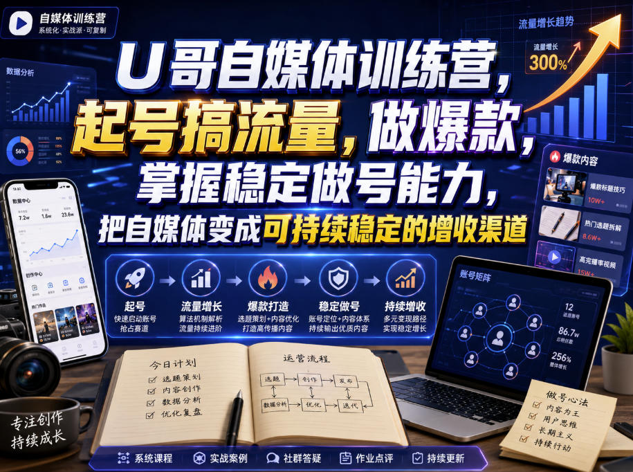 U哥自媒体训练营，起号搞流量，做爆款，掌握稳定做号能力，把自媒体变成可持续稳定的增收渠道-大川资源分享站
