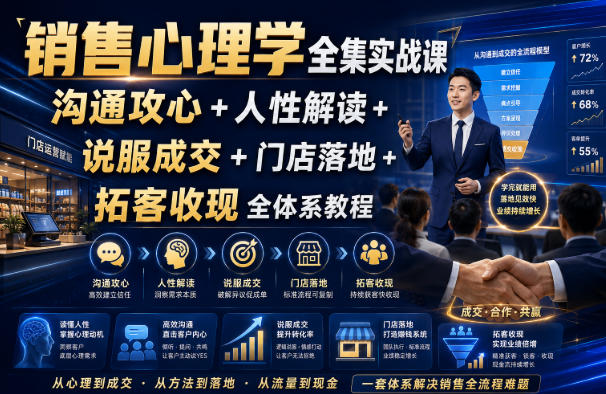 销售心理学全集实战课｜沟通攻心+人性解读+说服成交+门店落地+拓客收现全体系教程-大川资源分享站
