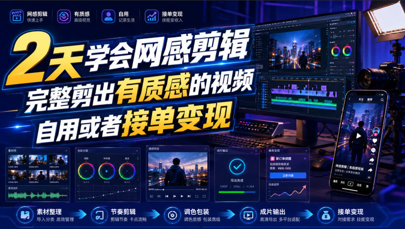 2天学会网感剪辑，完整剪出有质感的视频，自用或者接单变现-大川资源分享站