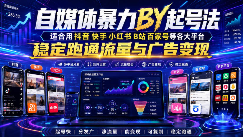 自媒体暴力搬运起号法，适合用抖音快手小红书B站百家号等各大平台，稳定跑通流量与广告变现-大川资源分享站