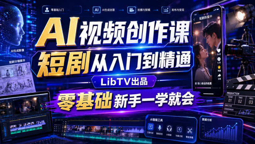 AI视频创作课，短剧从入门到精通，LibTV出品，零基础新手一学就会-大川资源分享站